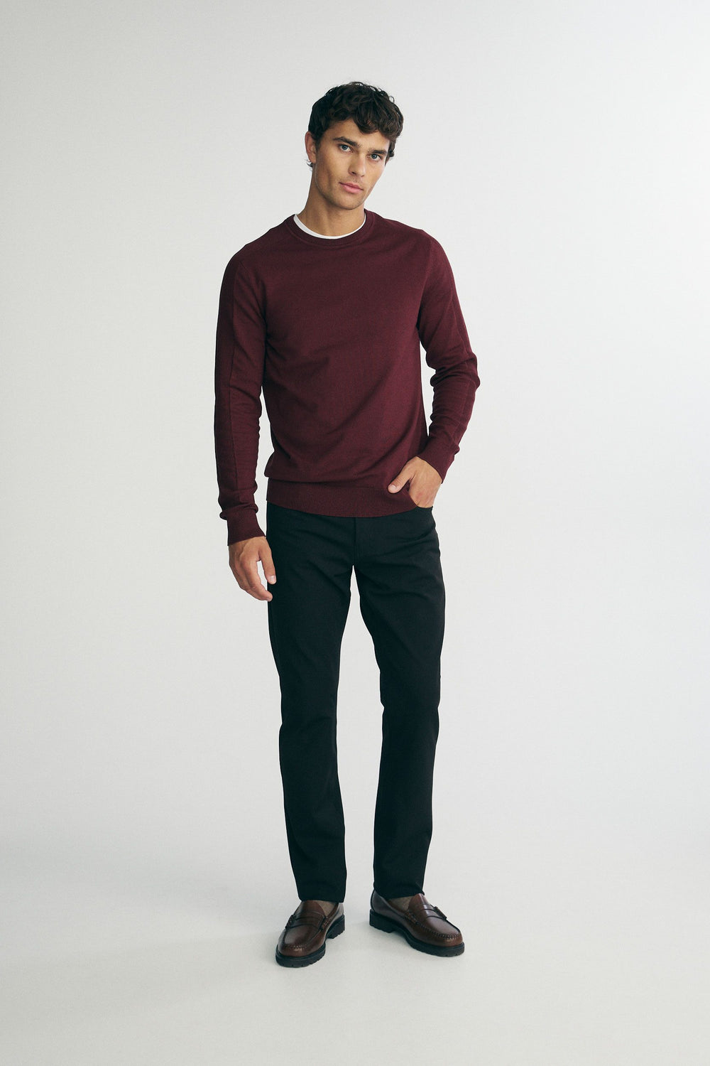 Rib details crew neck sweater