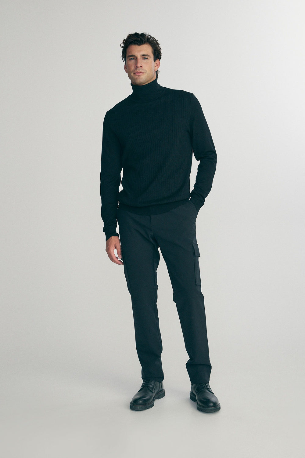 Rib details turtle neck sweater