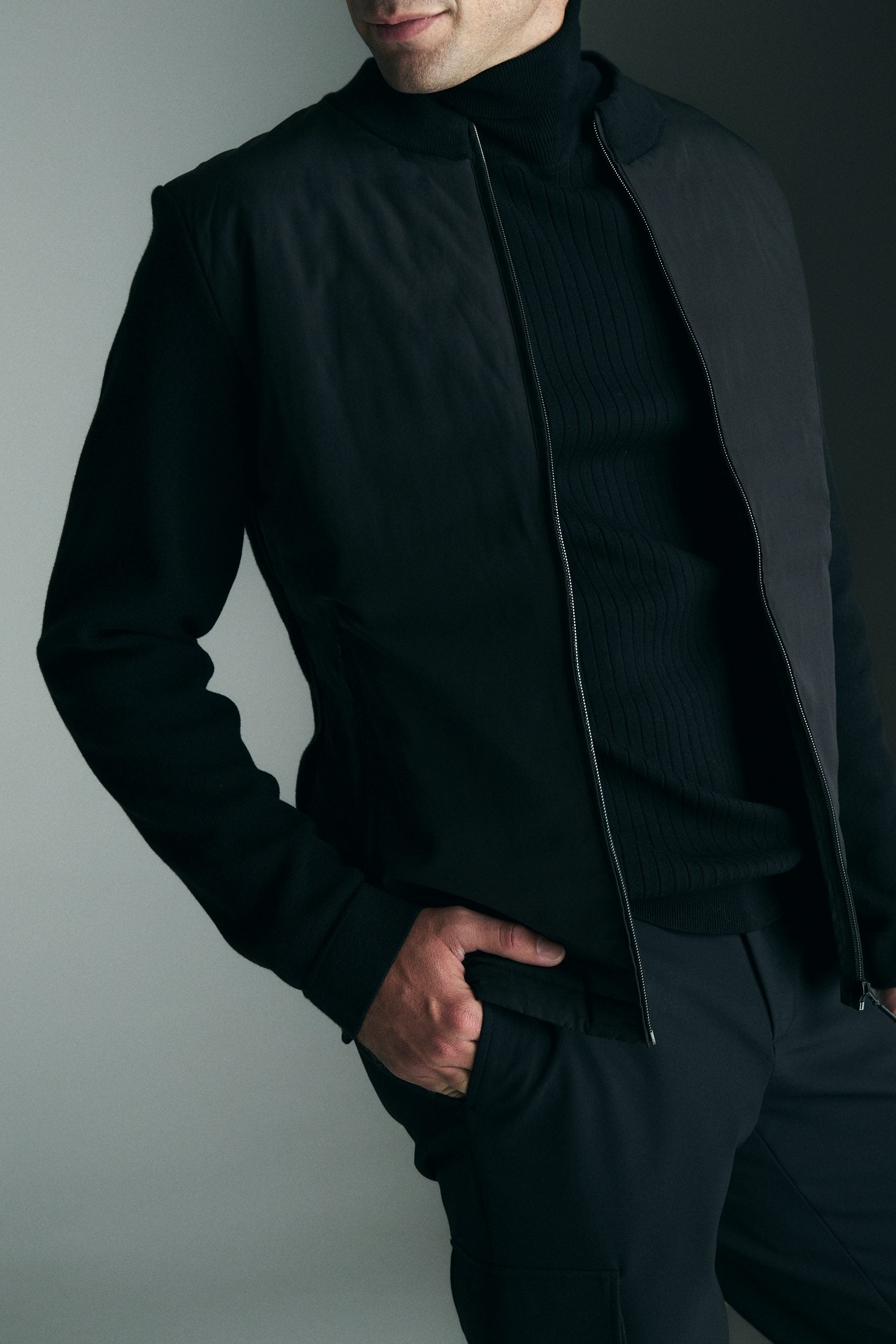 Rib details turtle neck sweater