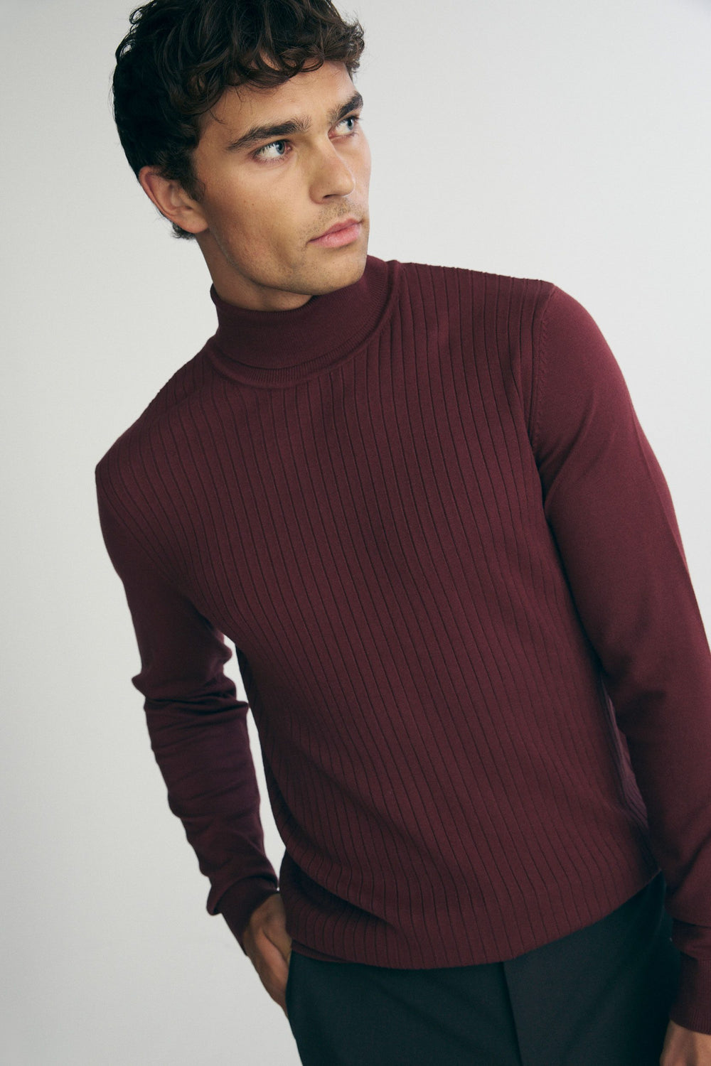 Rib details turtle neck sweater