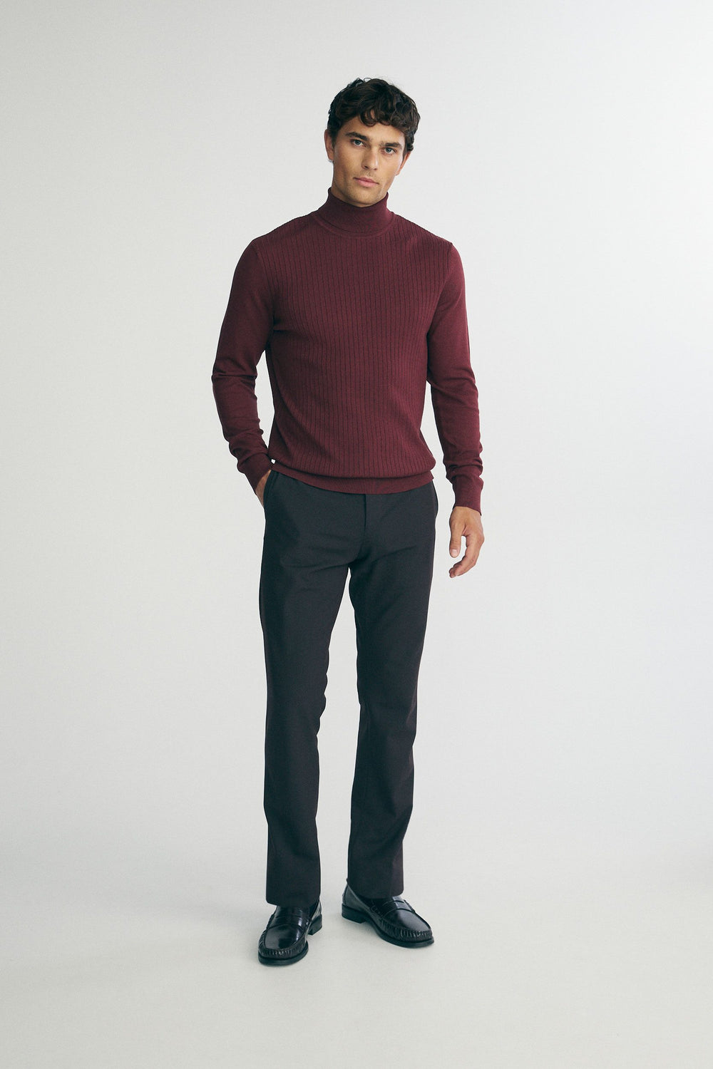 Rib details turtle neck sweater