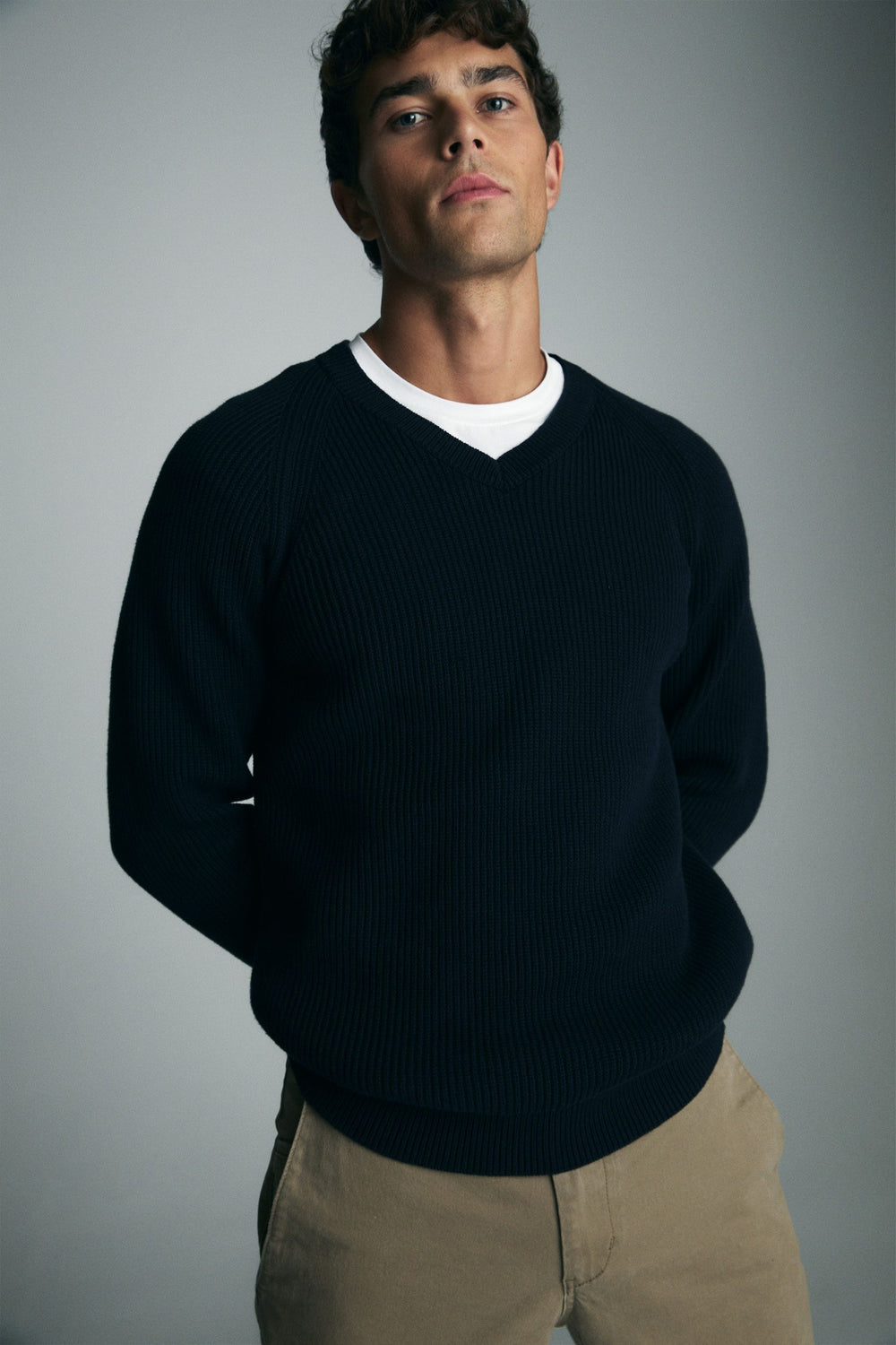 V-neck raglan sweater