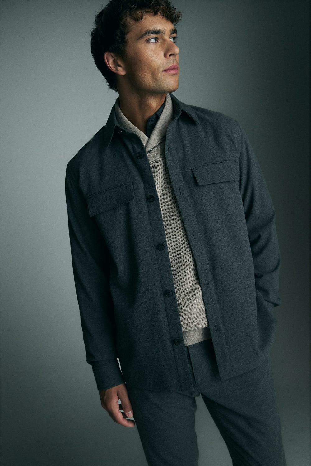 Textured shawl collar sweater
