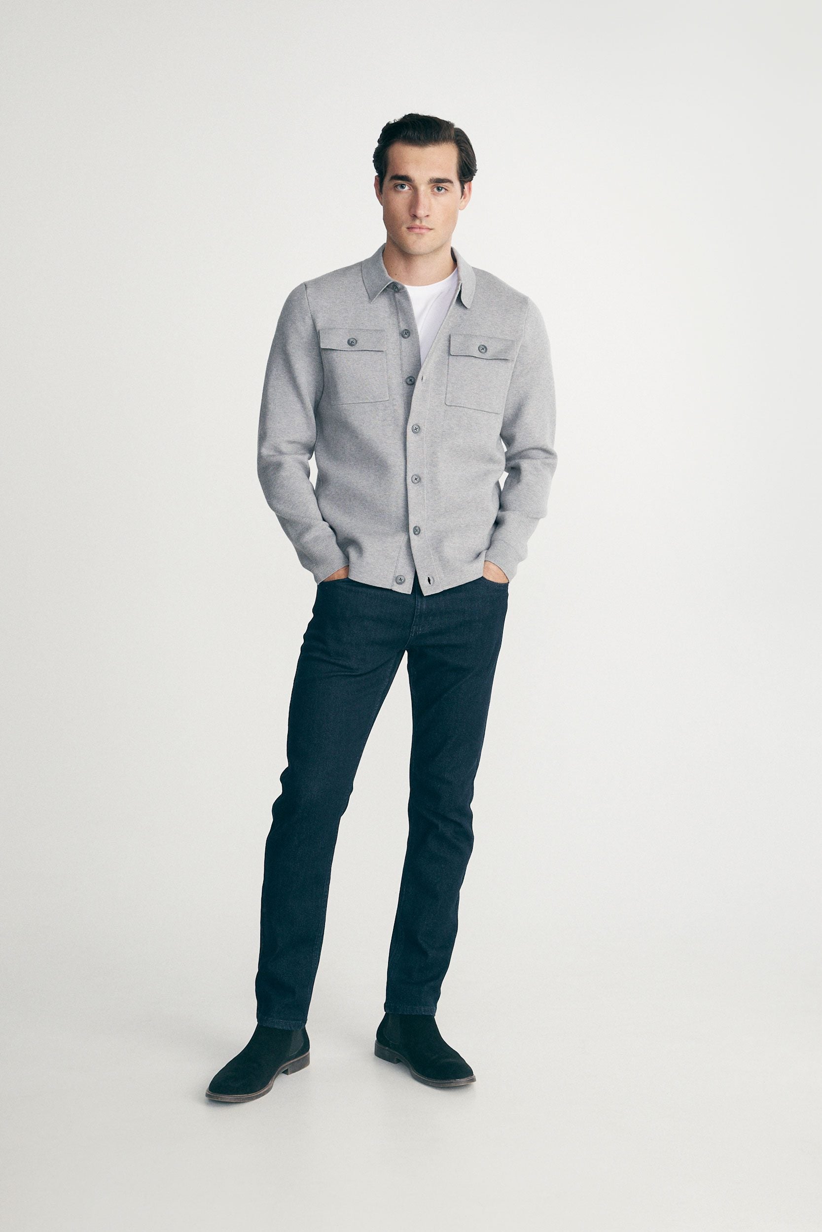 Knit cardigan with overshirt style