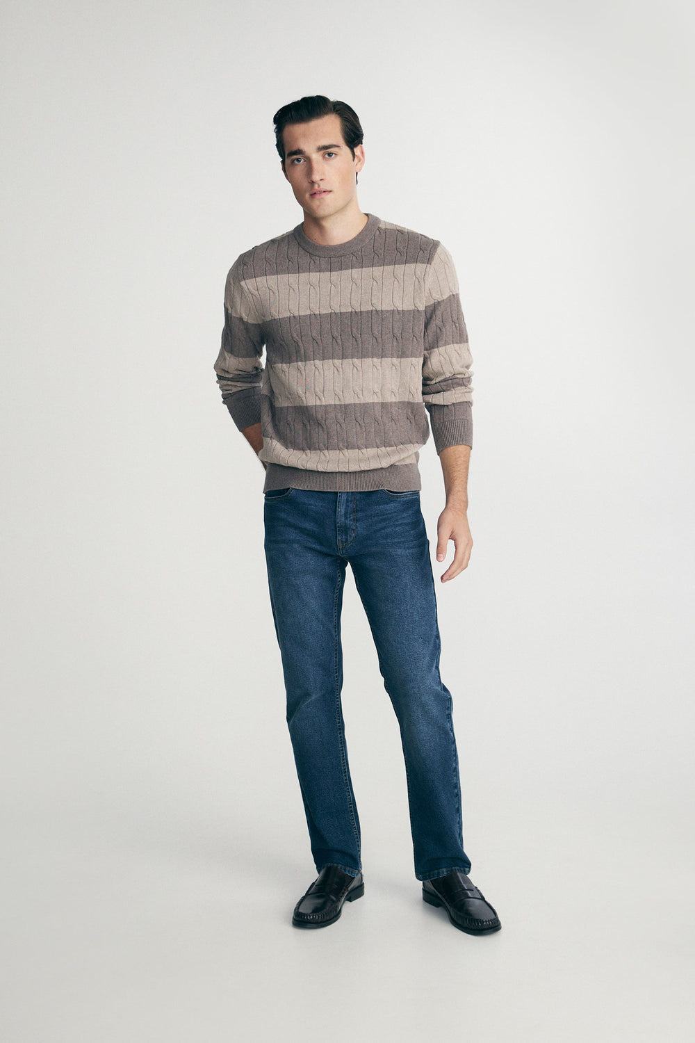 Striped cable-knit sweater