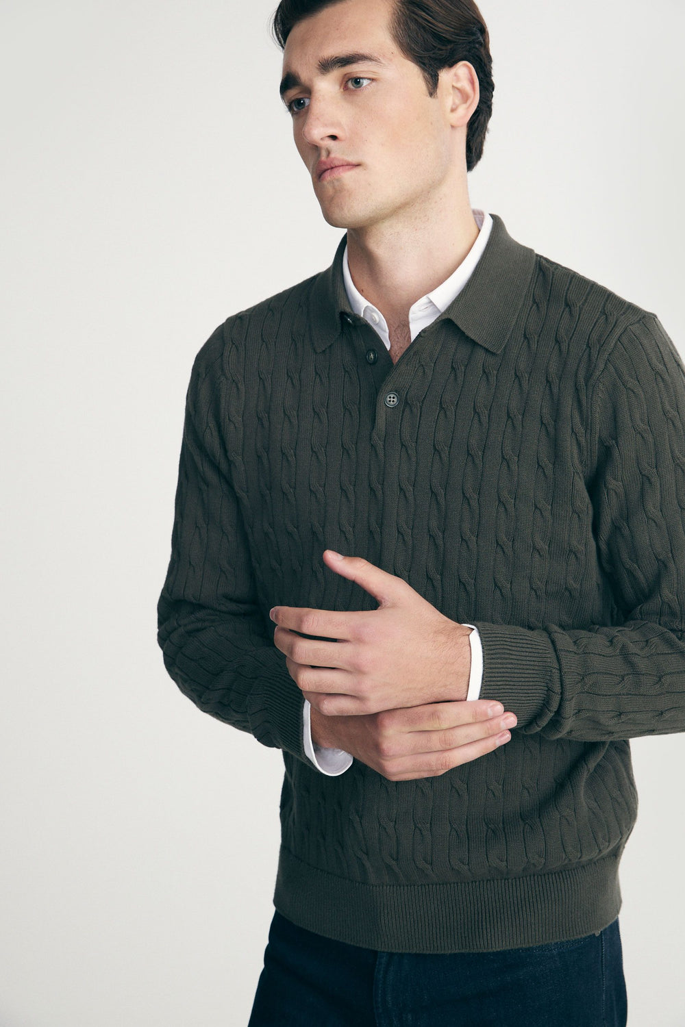 Cable-knit sweater with collar
