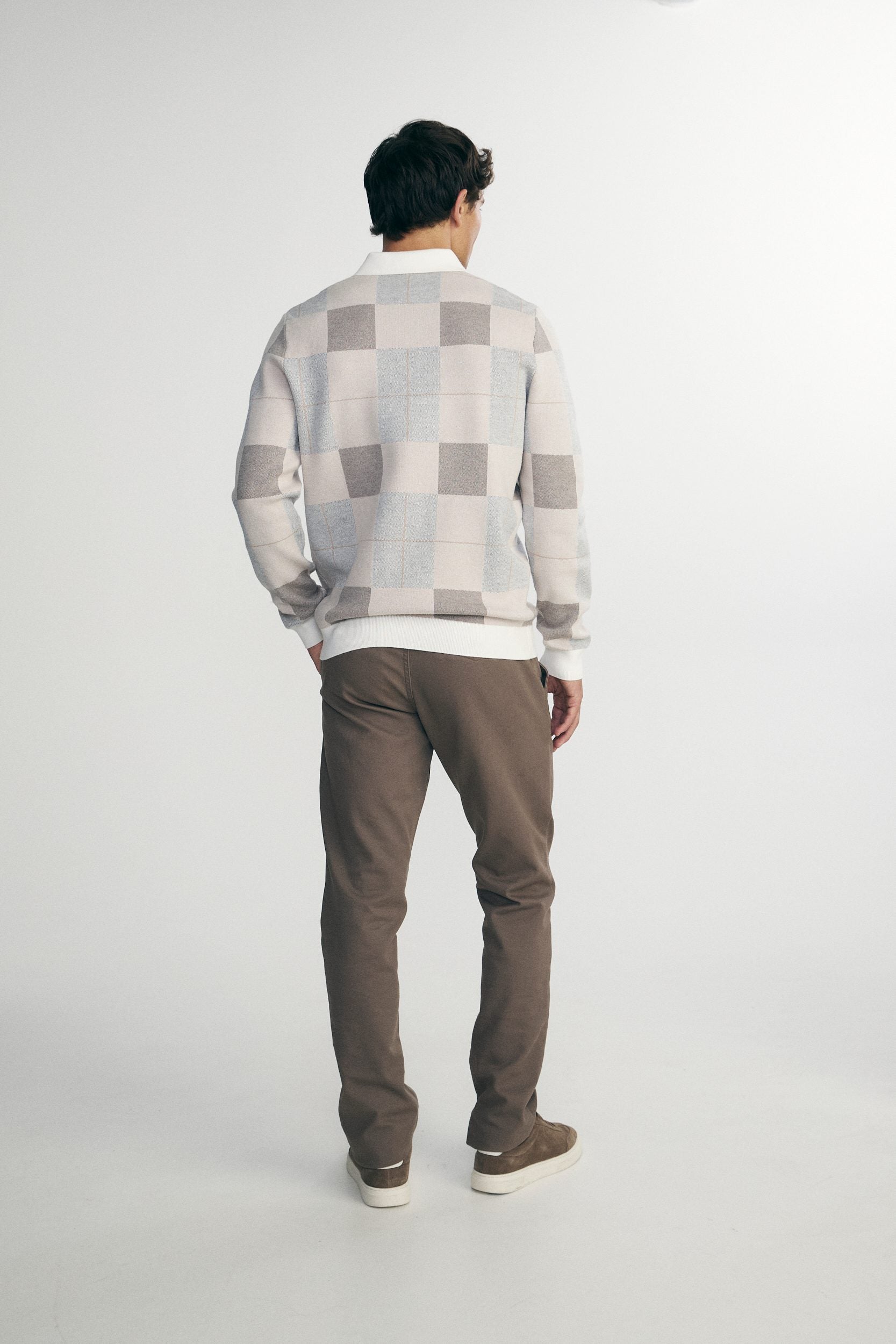 Checked jacquard knit sweater