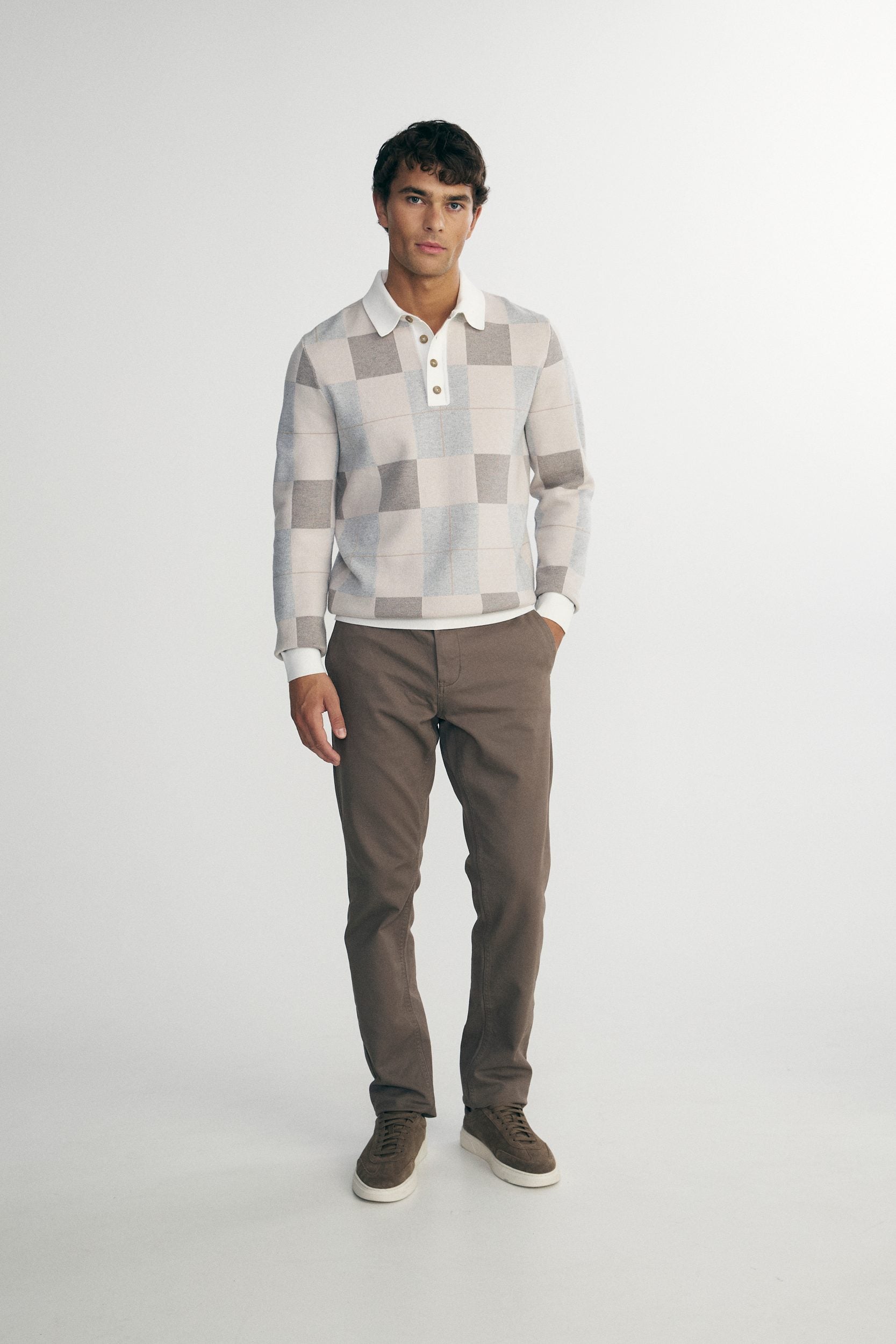 Checked jacquard knit sweater