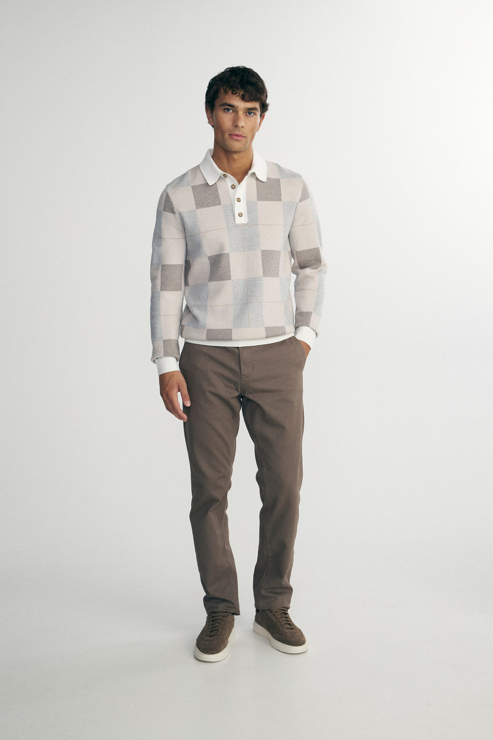 Checked jacquard knit sweater