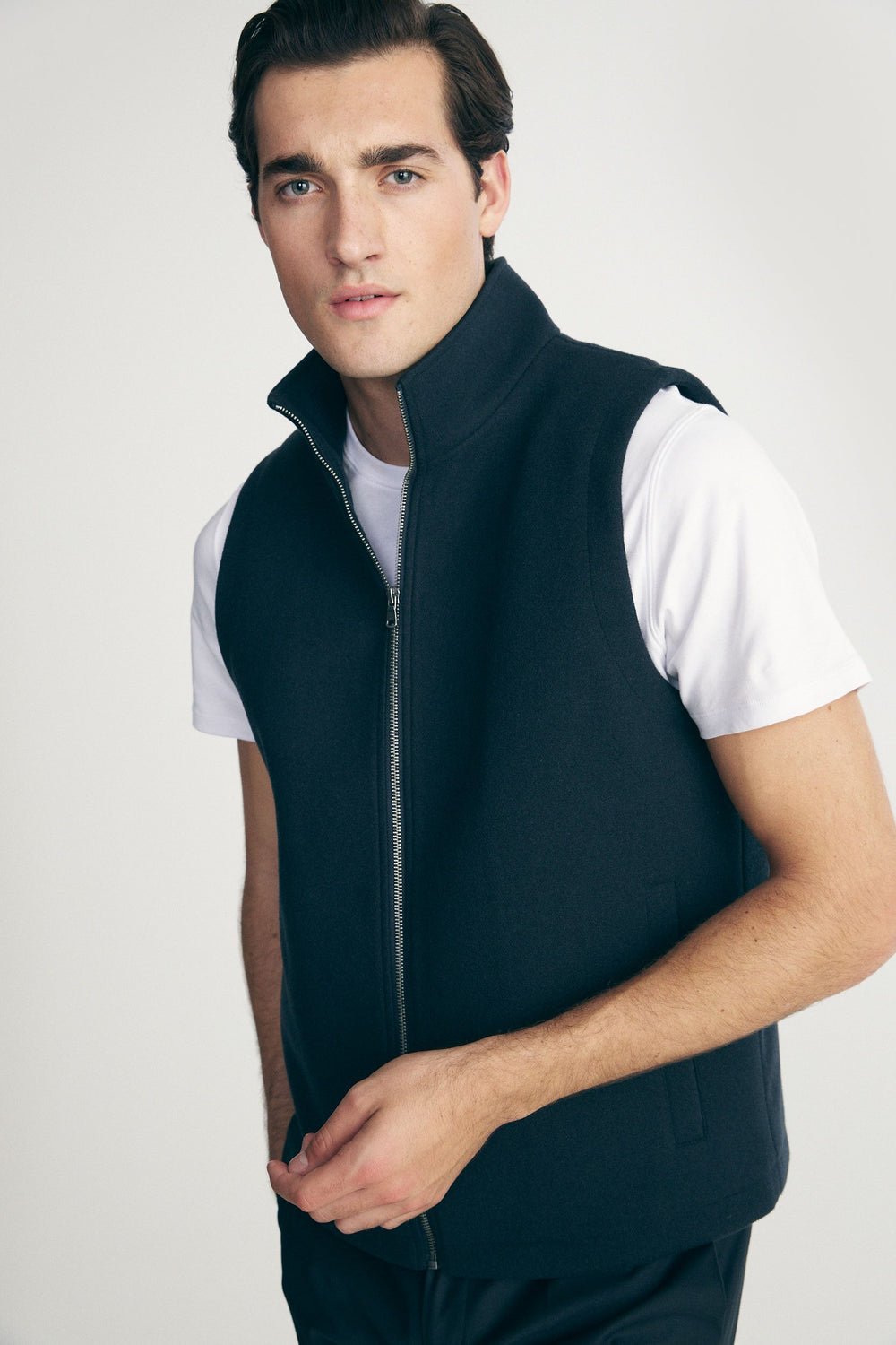 Textured sleeveless vest with zip