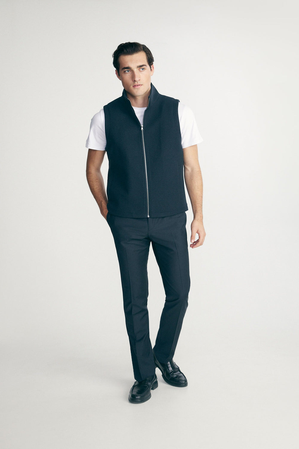 Textured sleeveless vest with zip