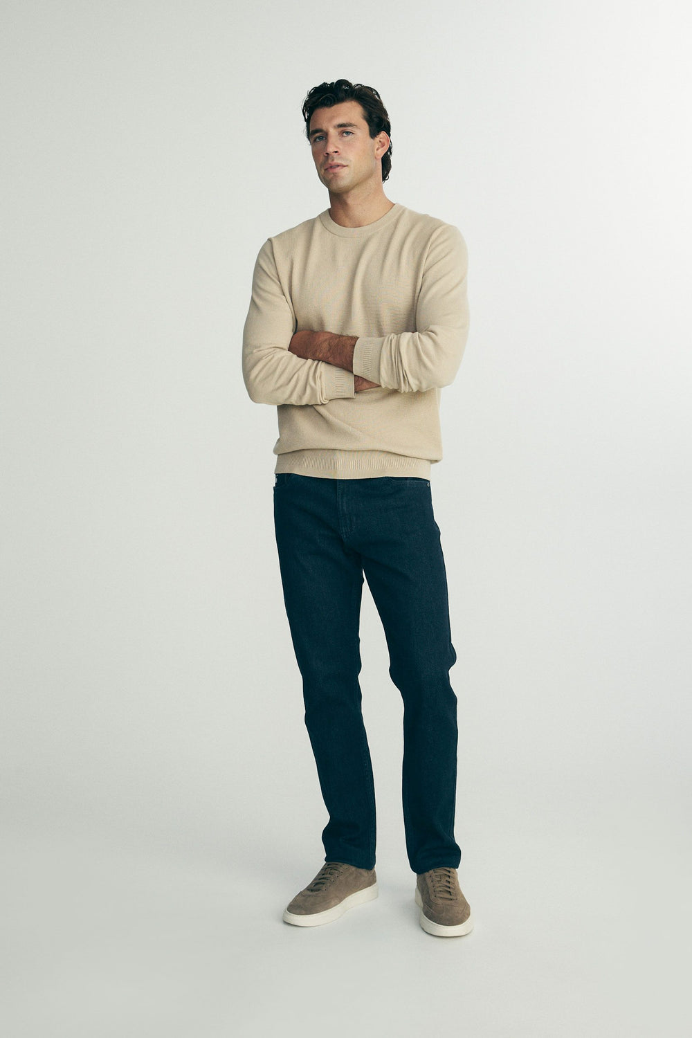 Textured front crew neck sweater