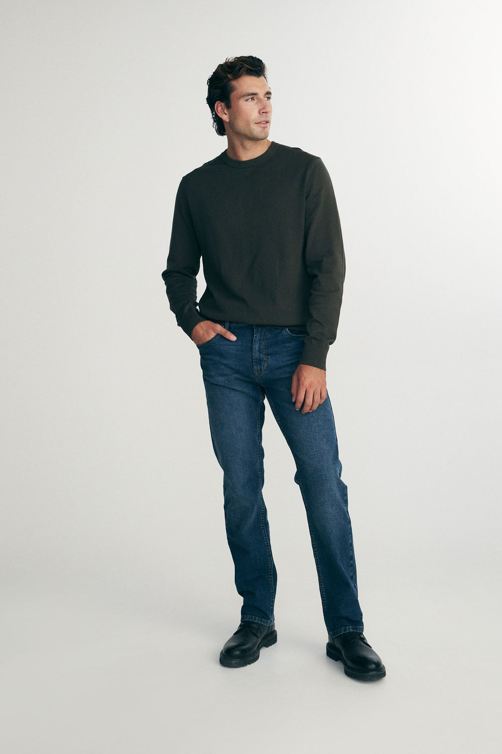 Textured front crew neck sweater