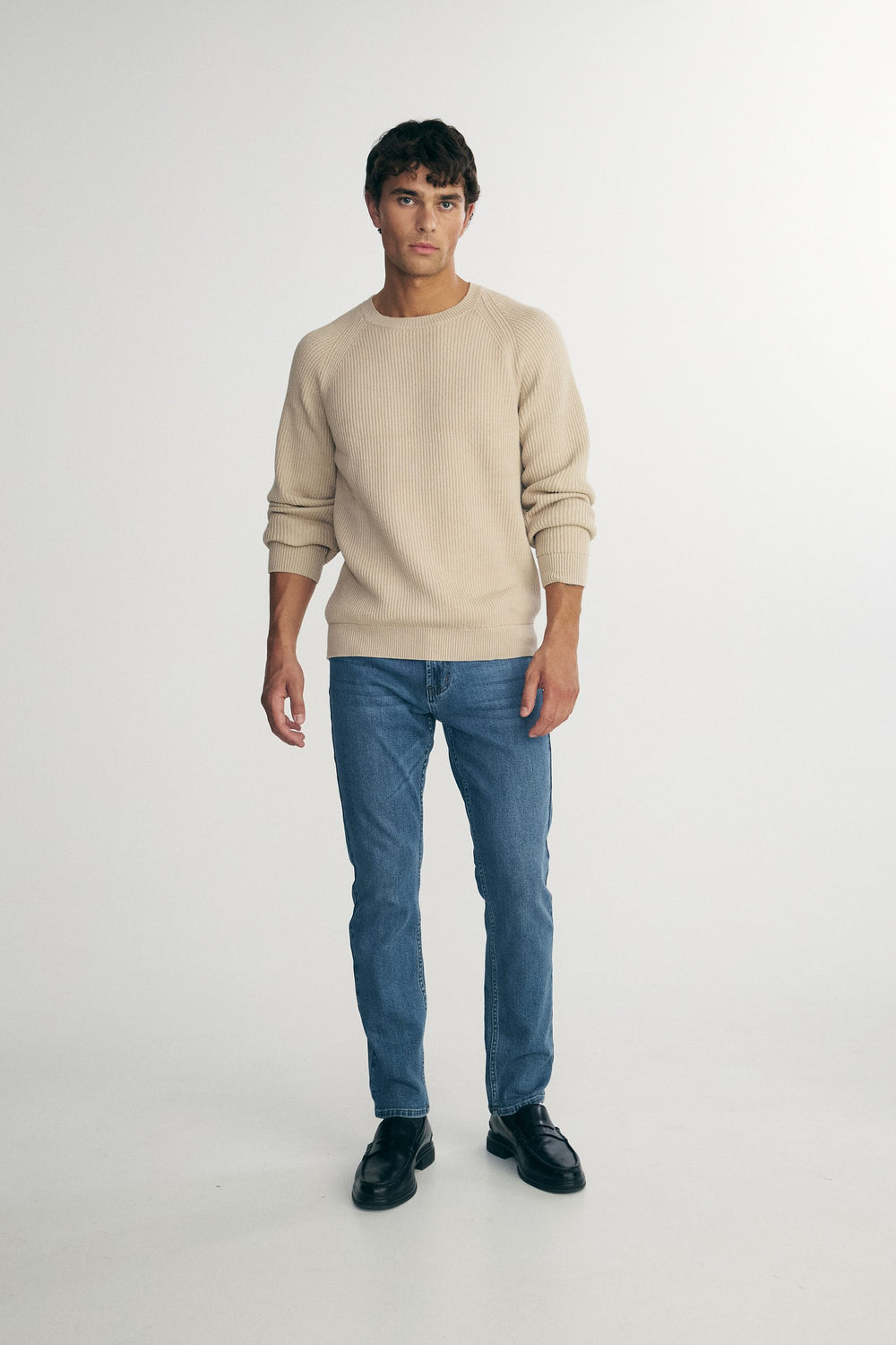 Solid crew neck raglan sweater