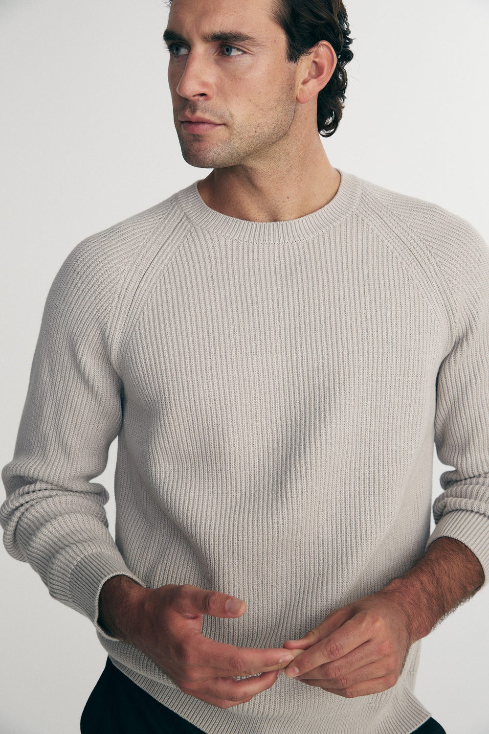 Solid crew neck raglan sweater