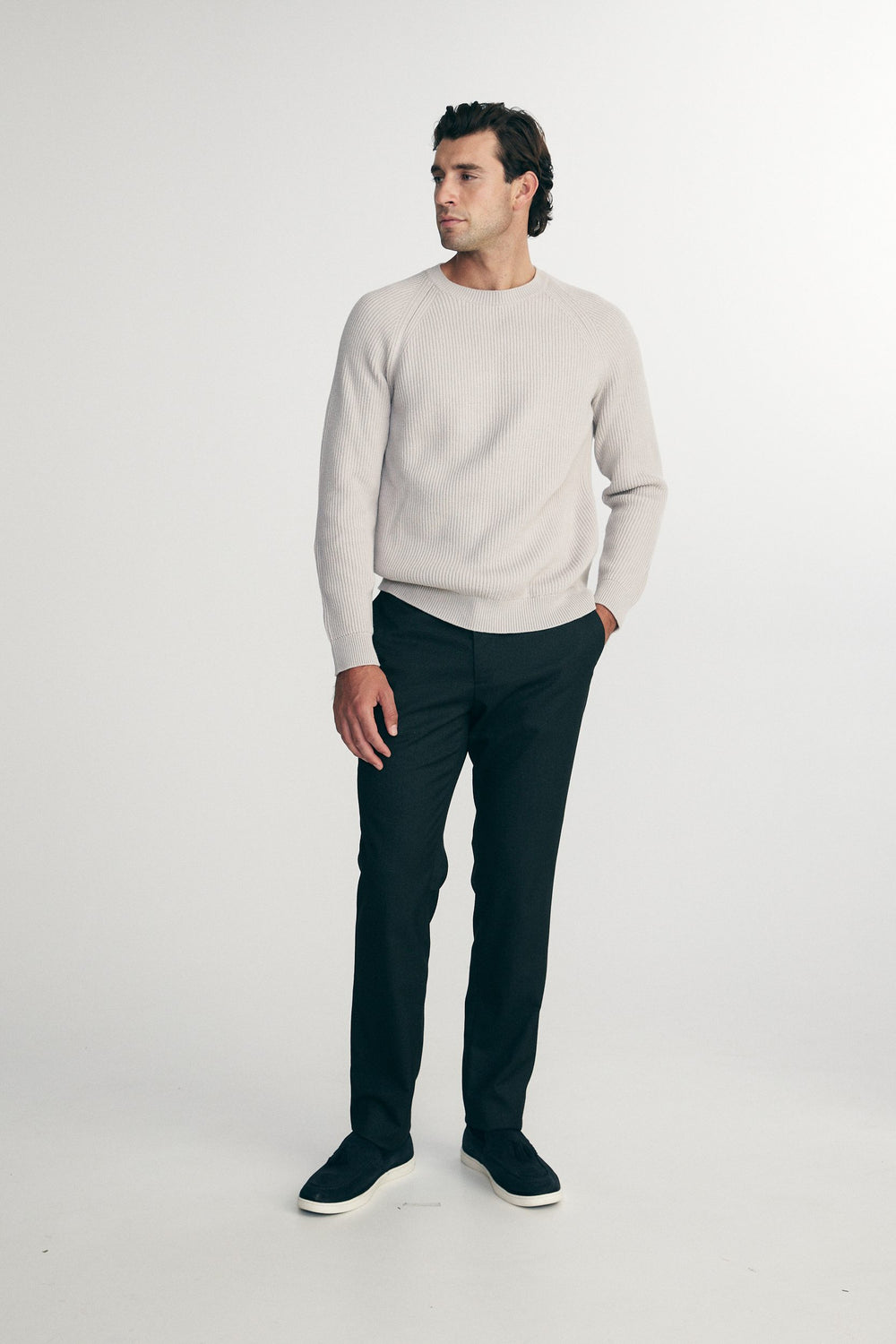 Solid crew neck raglan sweater