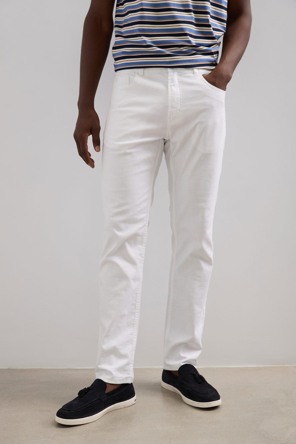 Textured slim fit five pocket pants