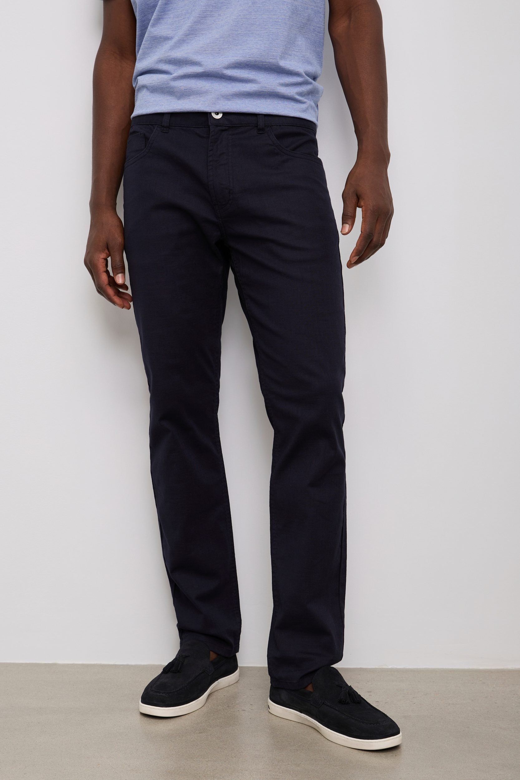 Textured slim fit five pocket pants