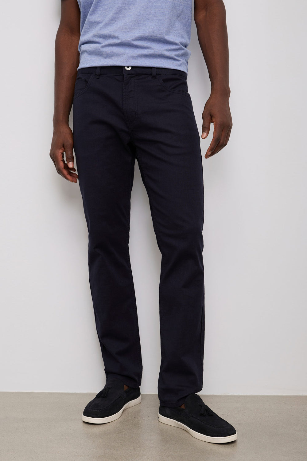 Textured slim fit five pocket pants