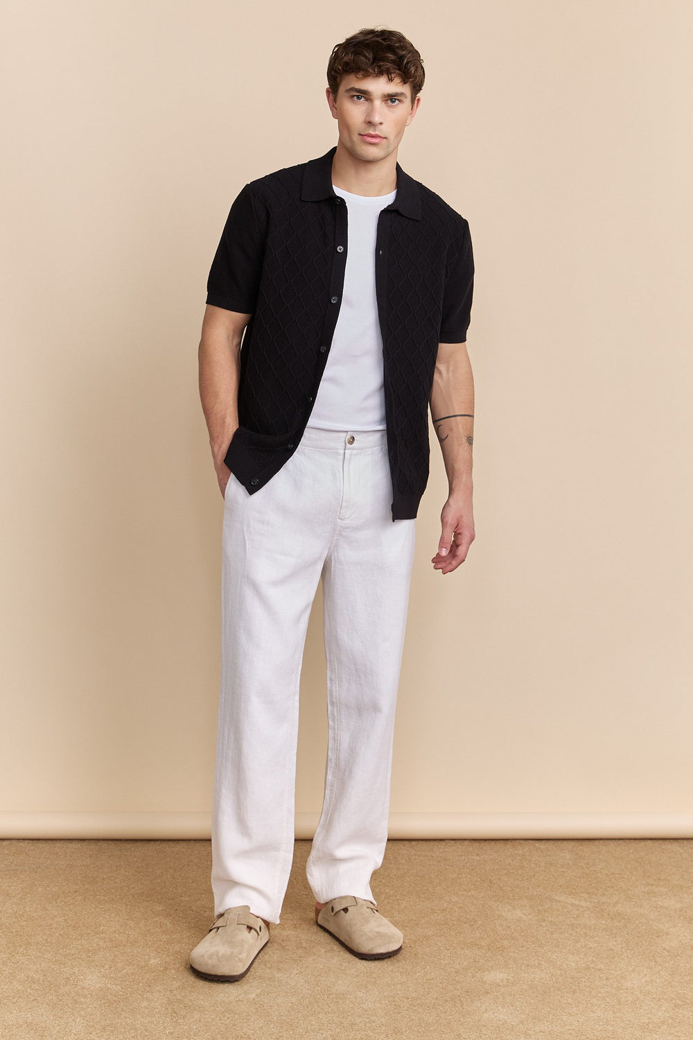 Linen pant with elastic sides