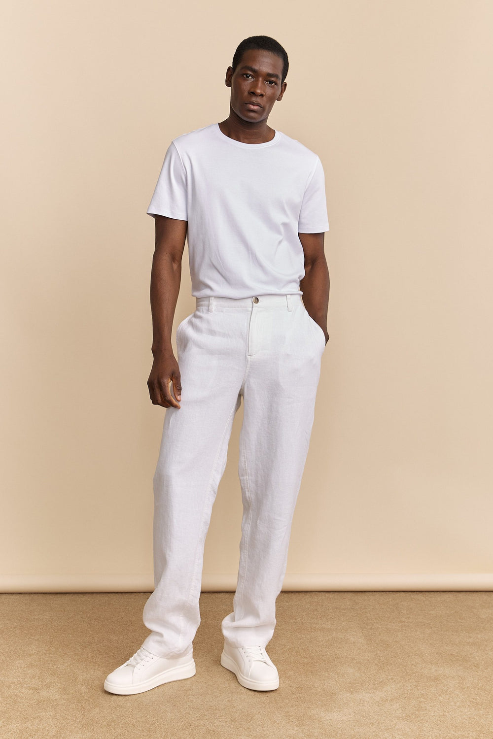 Linen pant with elastic sides