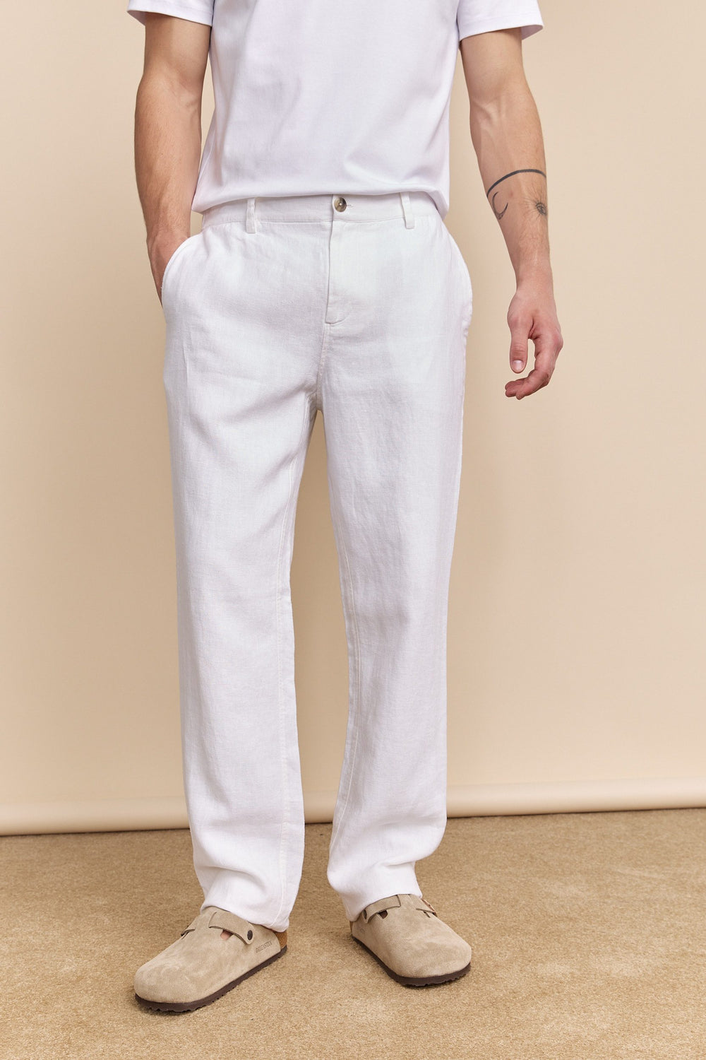 Linen pant with elastic sides