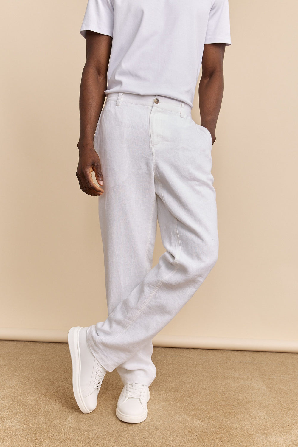 Linen pant with elastic sides