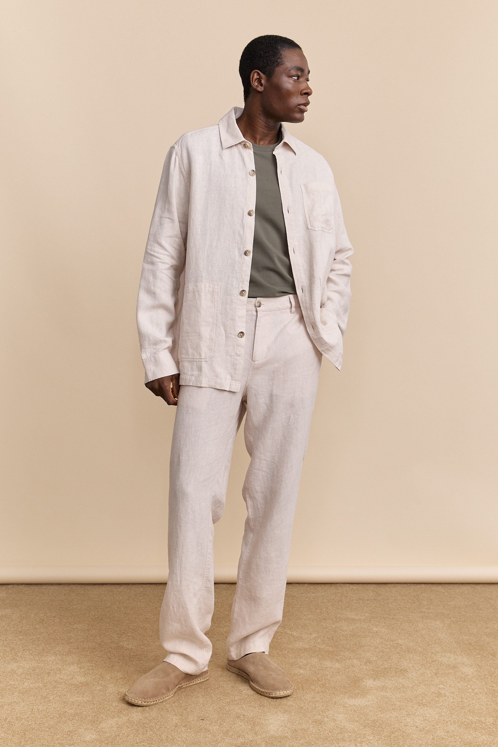 Linen pant with elastic sides