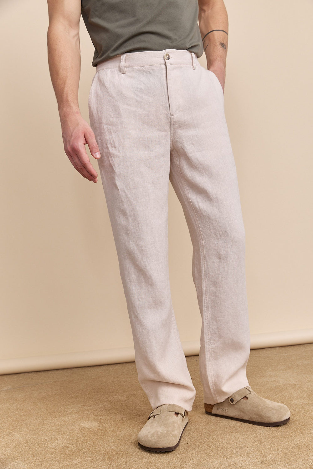 Linen pant with elastic sides