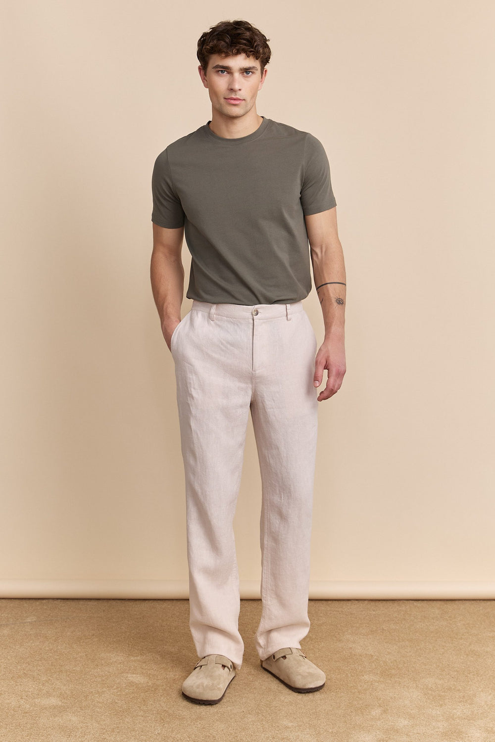 Linen pant with elastic sides