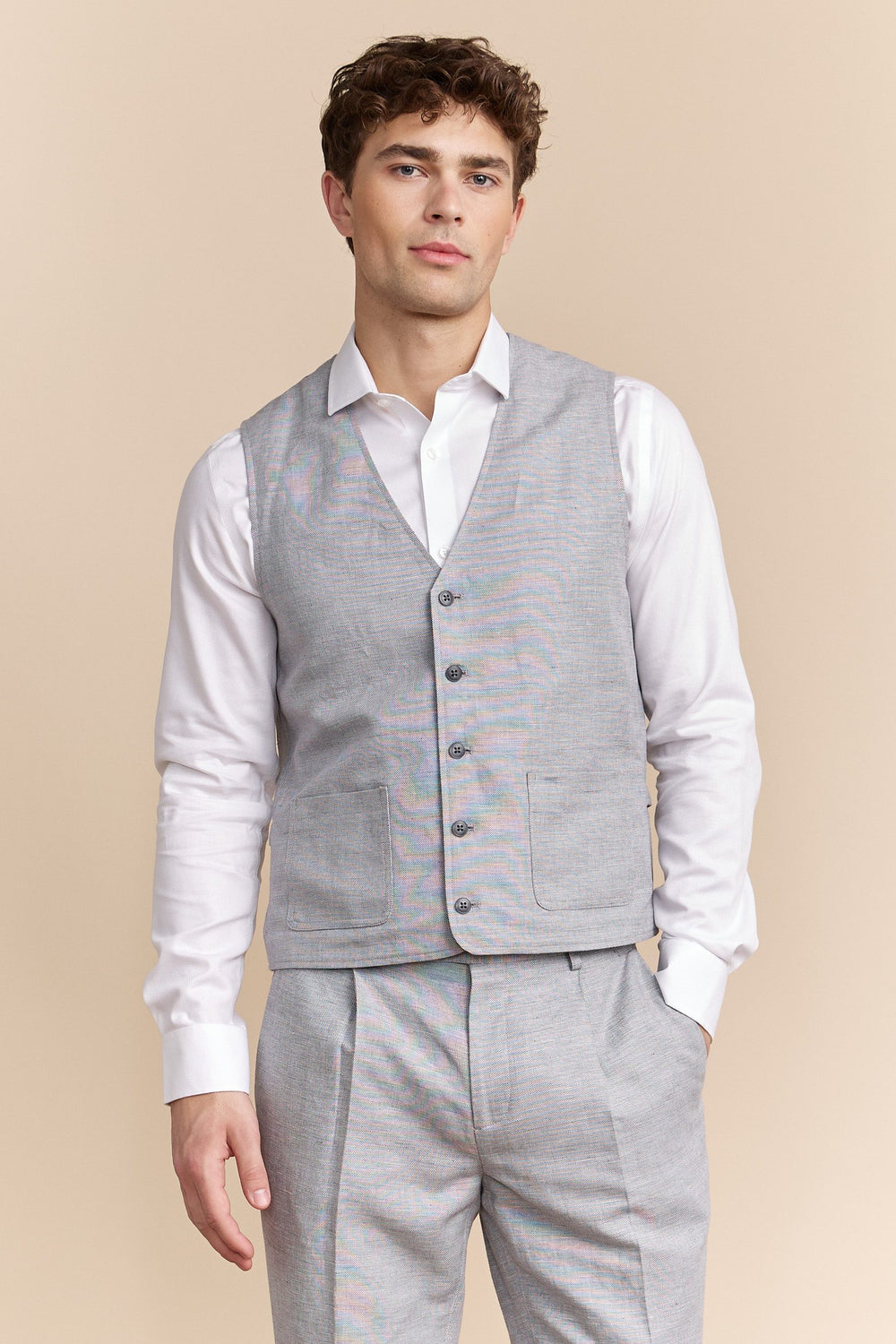 Patch pockets linen vest