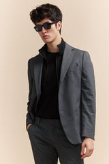 Fitted two tone twill blazer removable collar