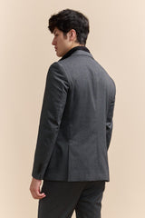 Fitted two tone twill blazer removable collar