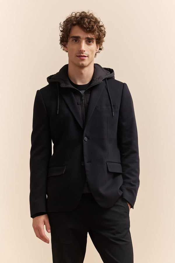 Double knit Fitted blazer with removable hood