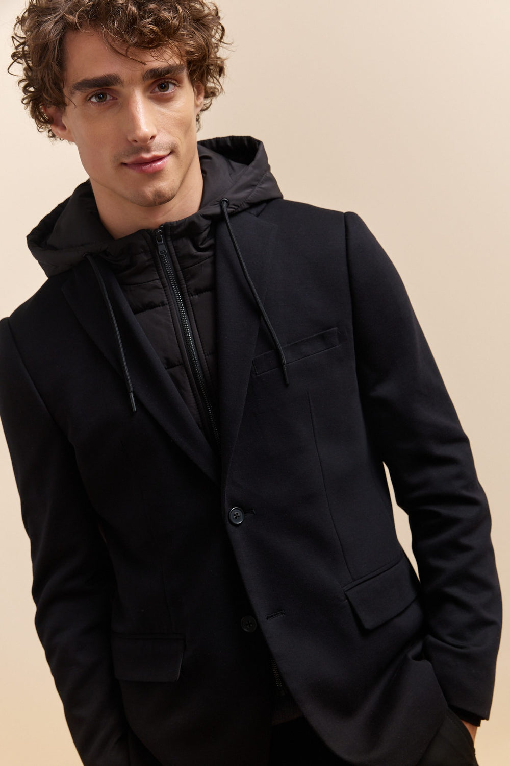 Double knit Fitted blazer with removable hood