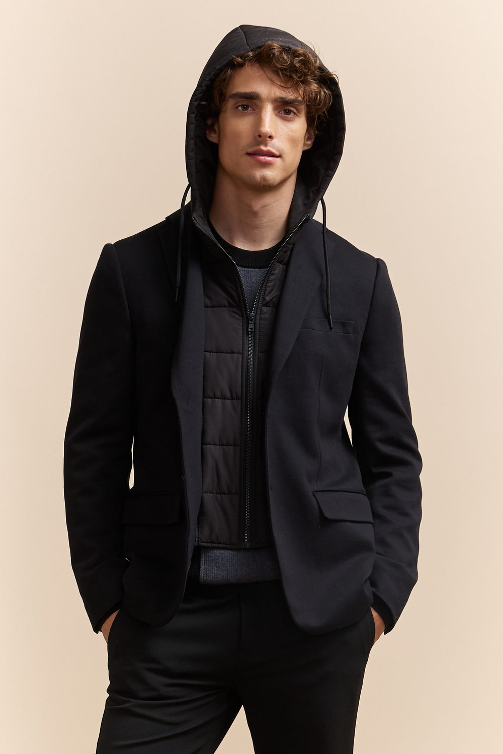 Double knit Fitted blazer with removable hood