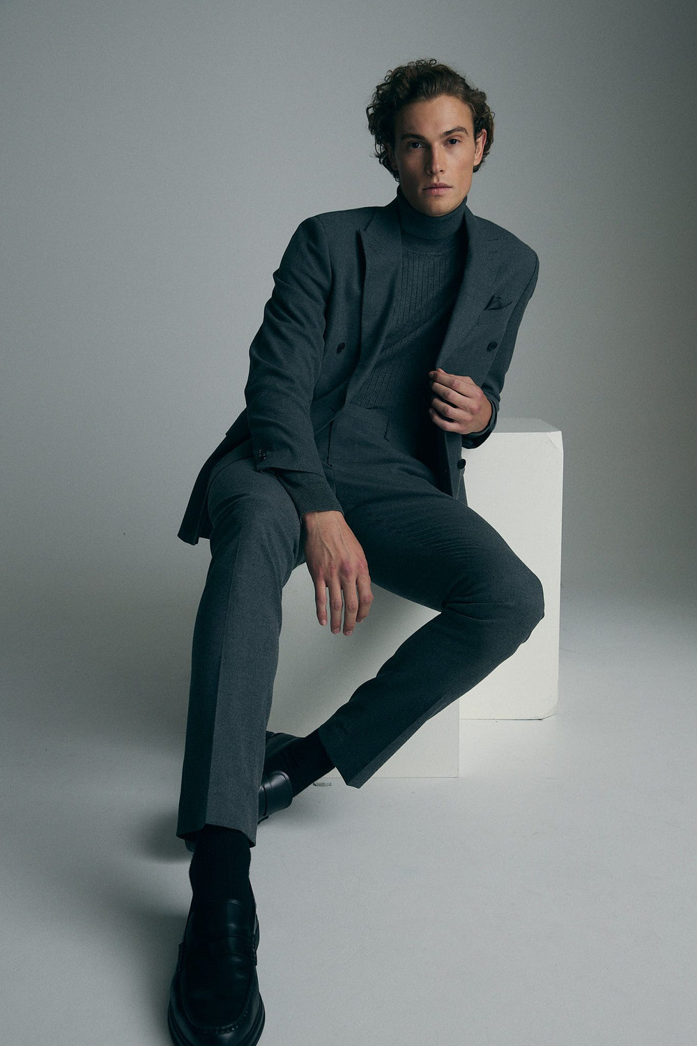 Double breast flanel fitted blazer