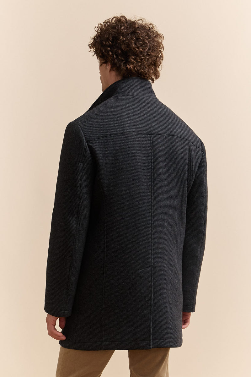 Two tone twill mock neck coat