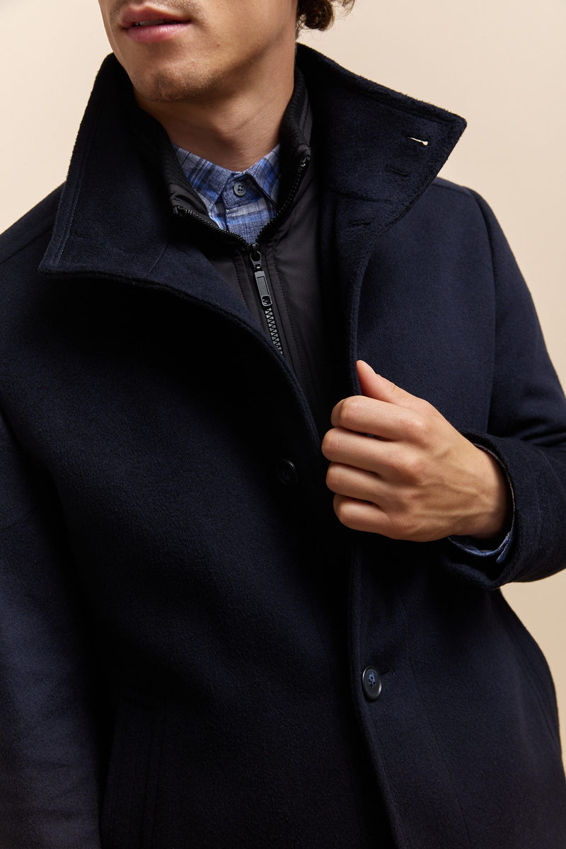 Cashmere blend coat with removable collar