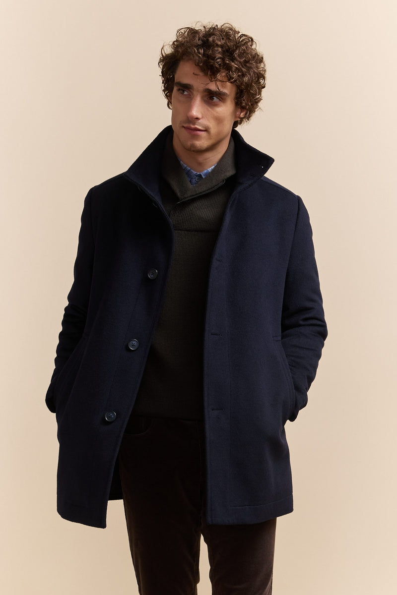 Cashmere blend coat with removable collar