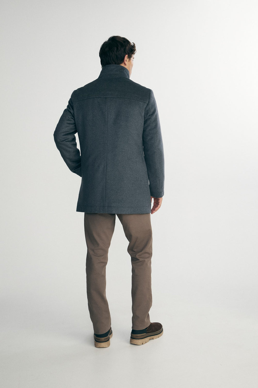 Cashmere blend coat with removable collar