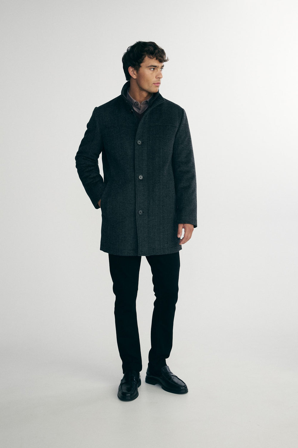 Two tone mock neck coat