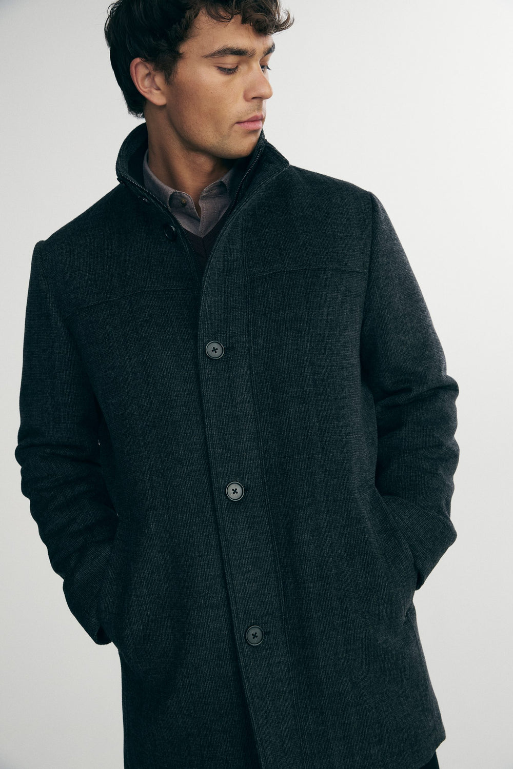 Two tone mock neck coat