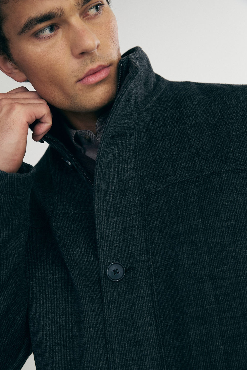 Two tone mock neck coat