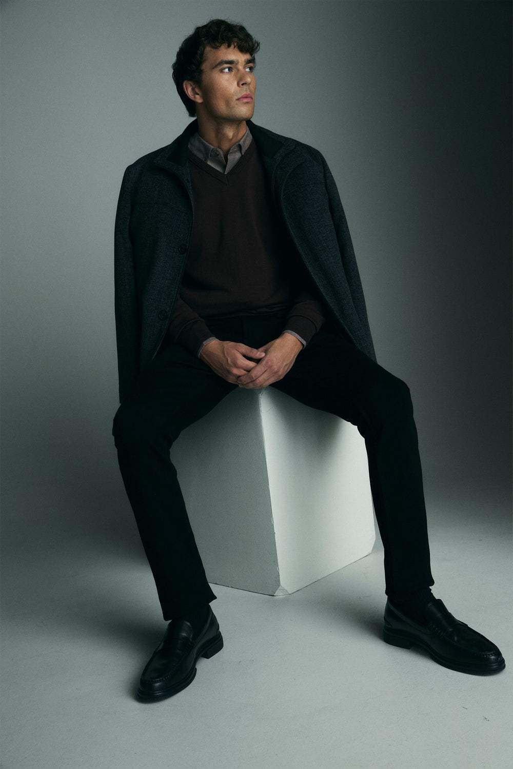 Two tone mock neck coat
