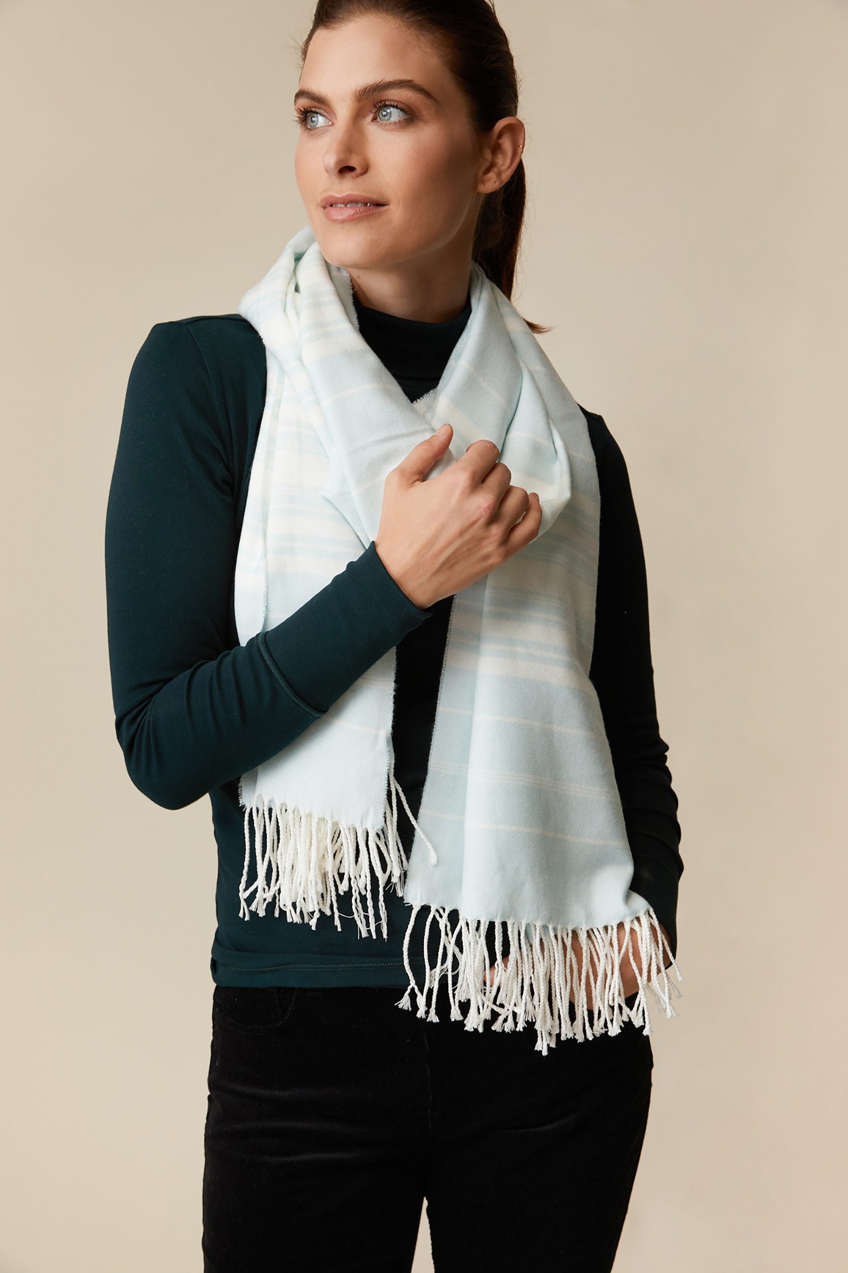 Striped scarf with fringe