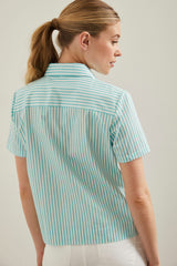 Short sleeve striped shirt with embroidered pocket