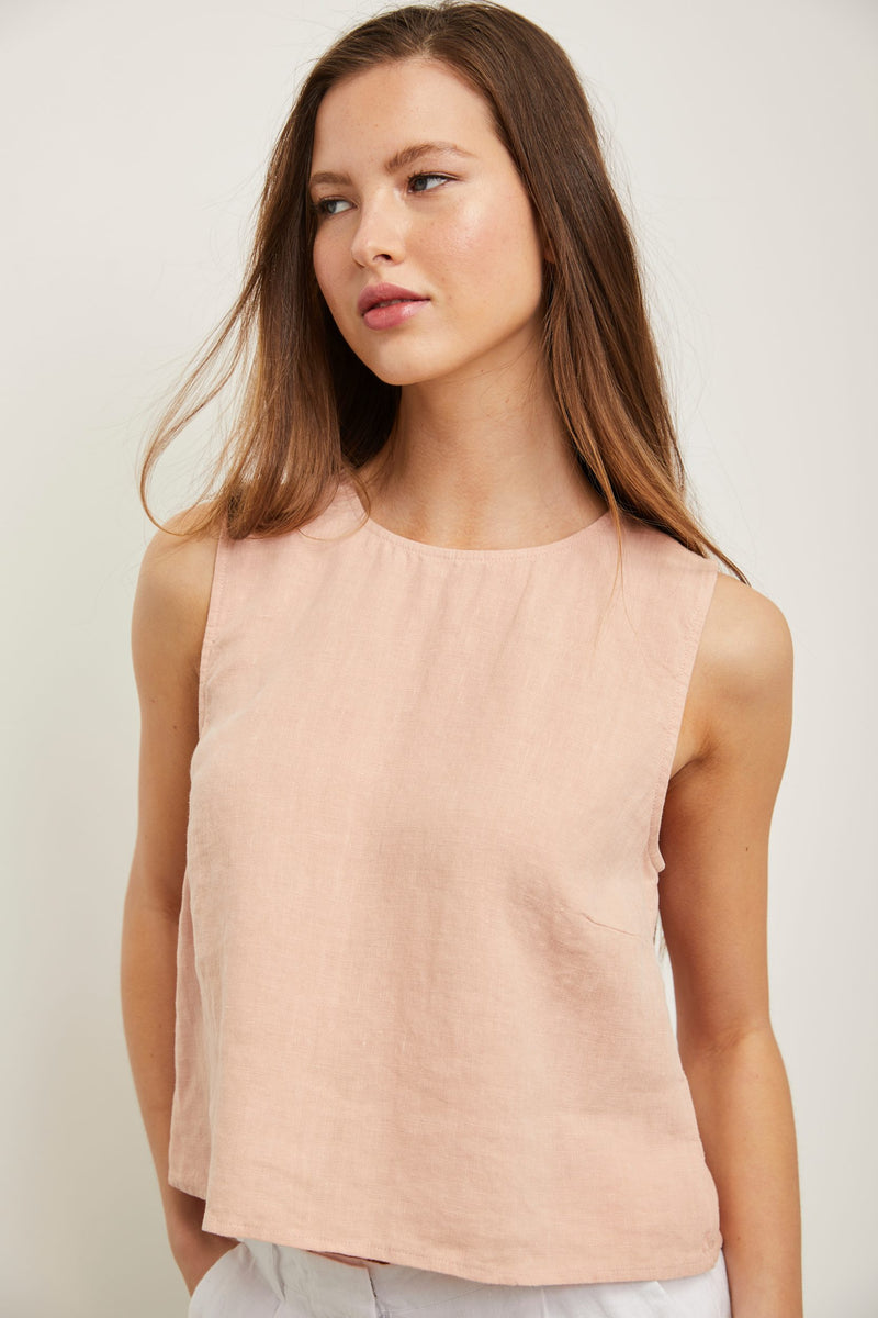 Sleeveless linen cropped top