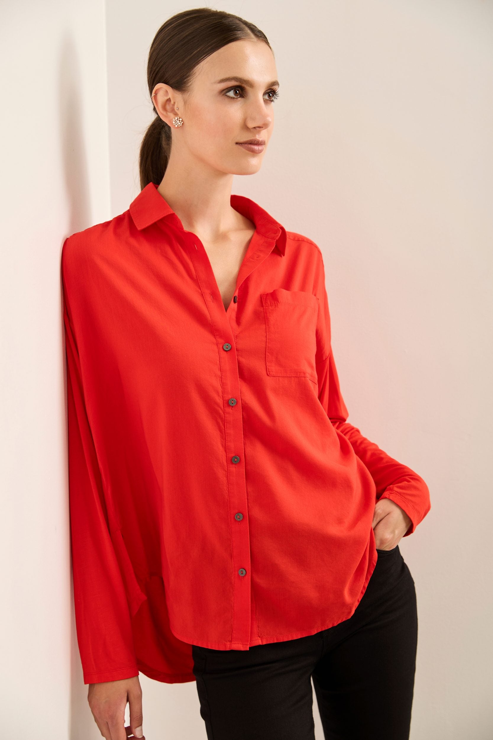 Mixed Fabric Oversized Shirt