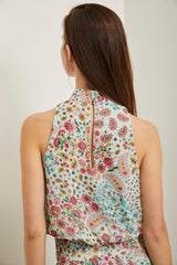 Floral printed blouse with ruched waistband
